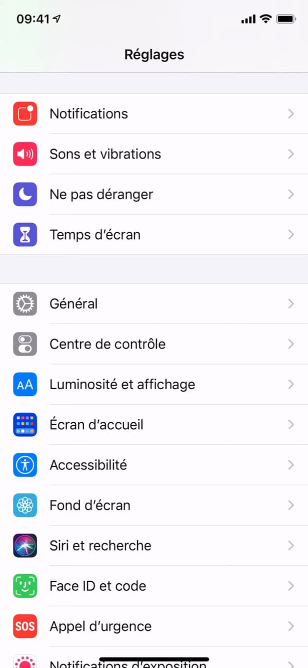 Phone notification settings list
