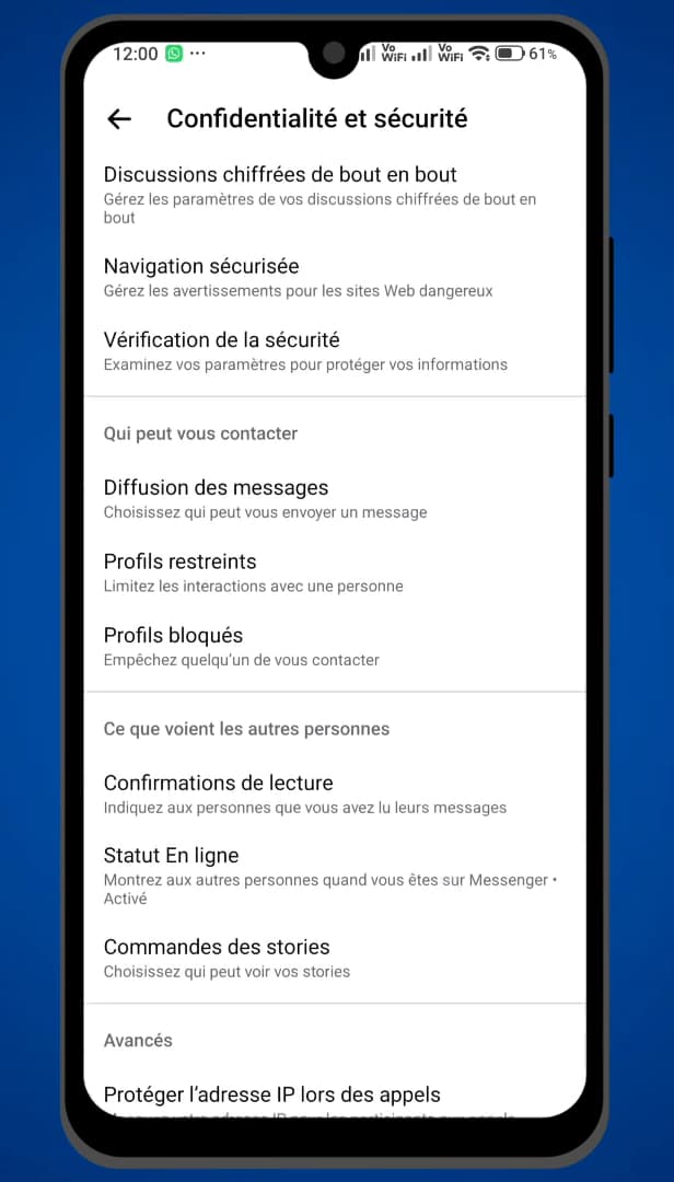 Messenger Privacy & safety settings with Restricted accounts