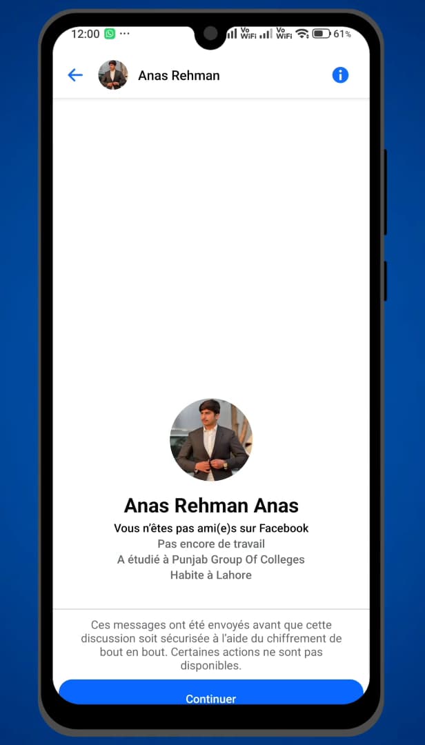 A Messenger contact's profile with the option to remove the restriction