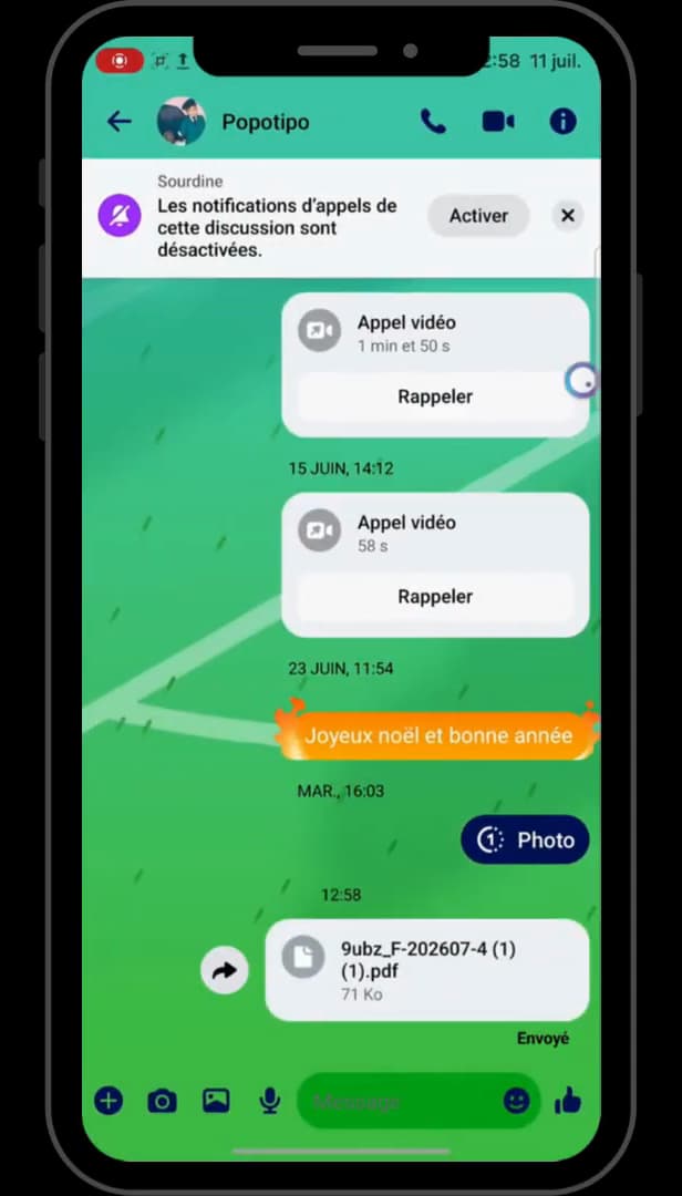 PDF file sent in a Messenger conversation