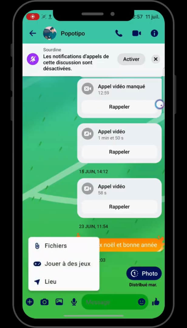 Files menu in a Messenger conversation