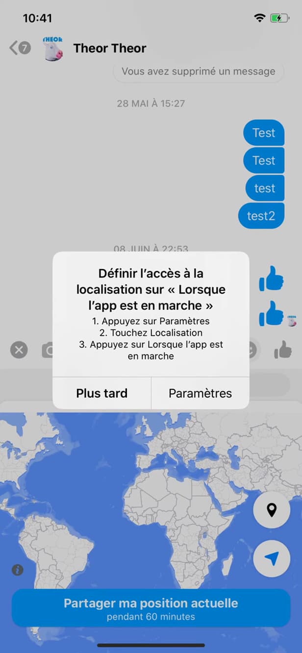 Messenger map with Share Live Location