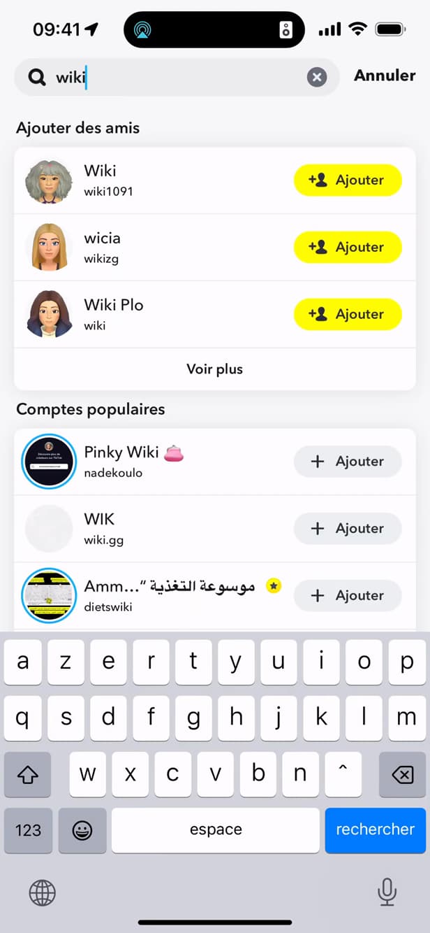 Searching for a friend by username on Snapchat