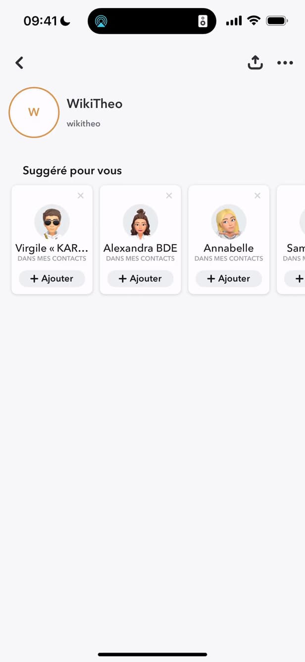 Bouton Ajouter à côté d'un profil Snapchat