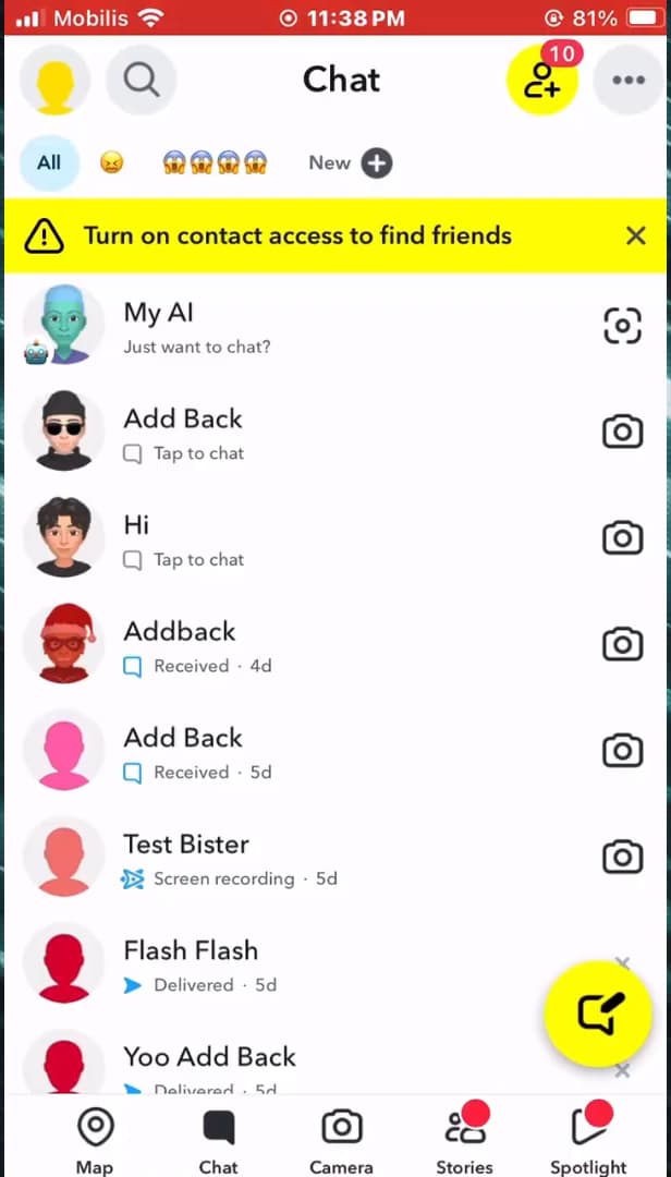 Menu Gérer l'amitié d'un contact Snapchat avec l'option Bloquer