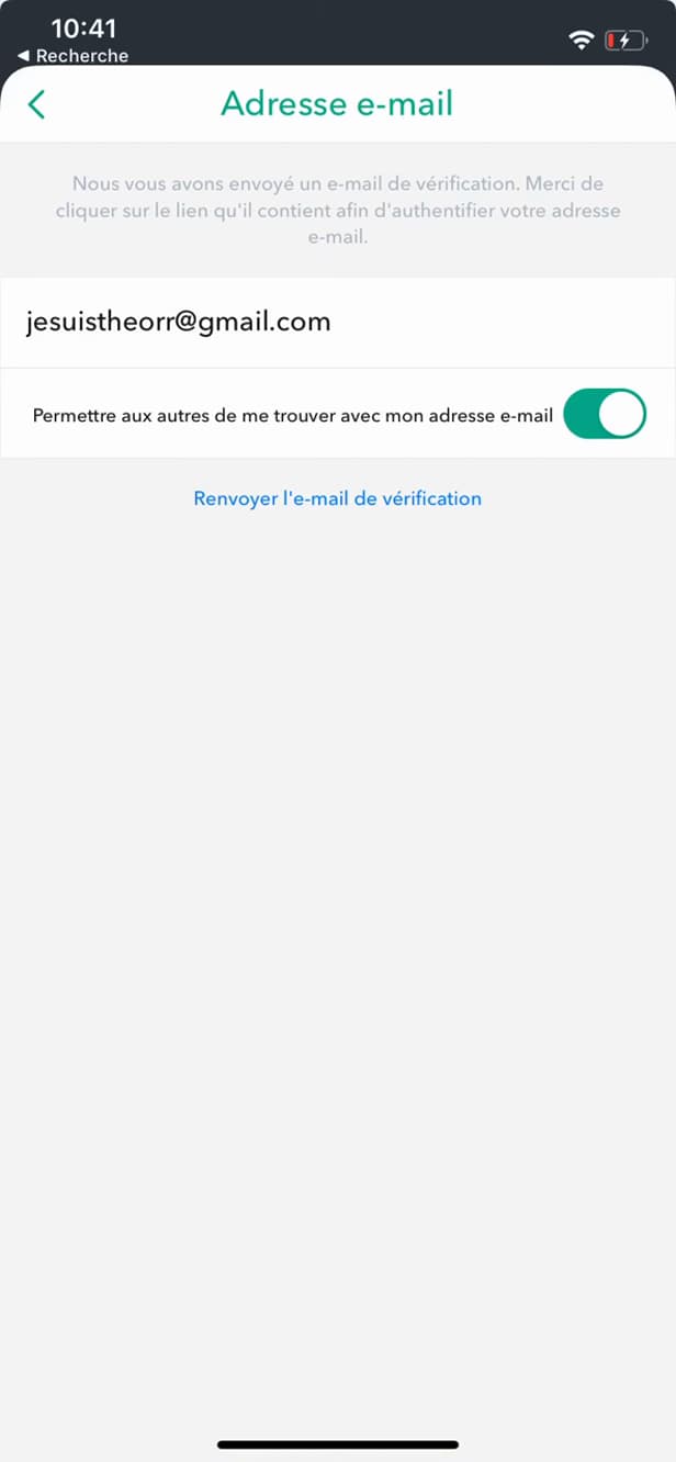 Verification email sent by Snapchat