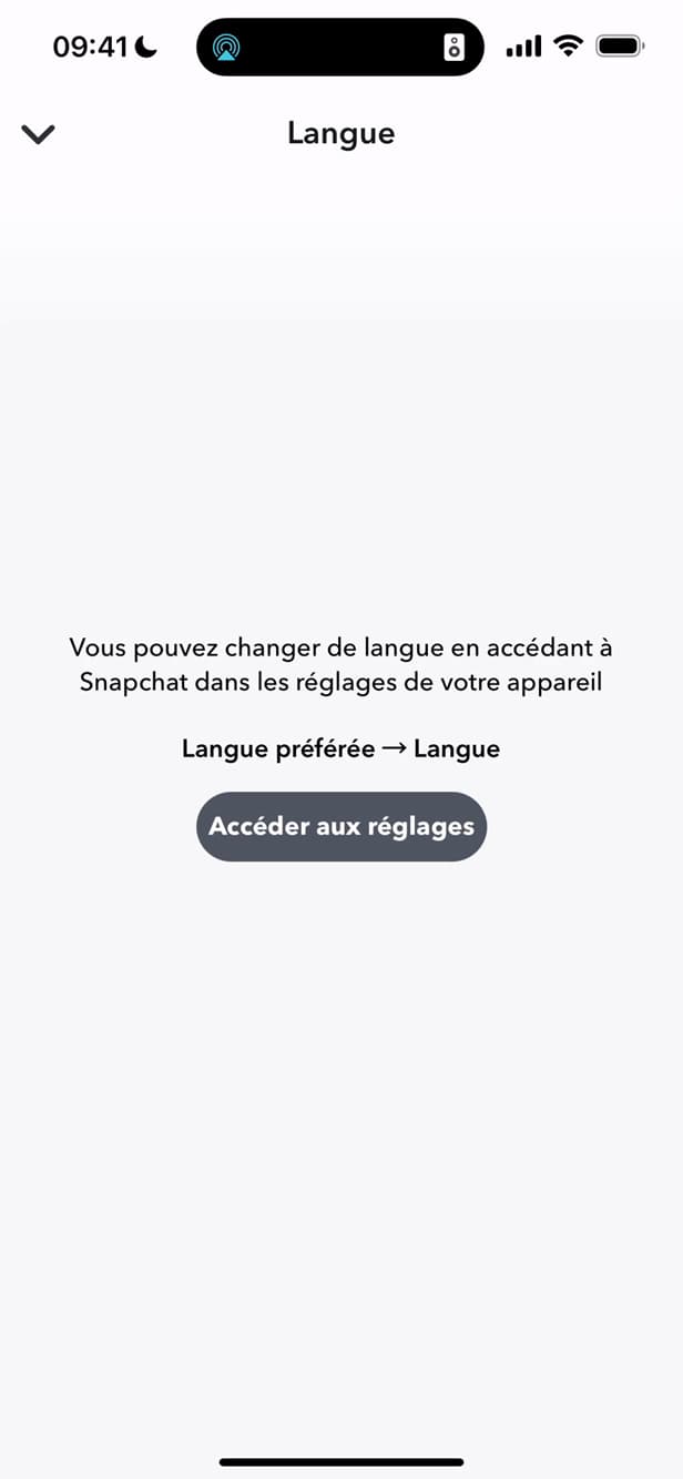 Language setting in Snapchat settings