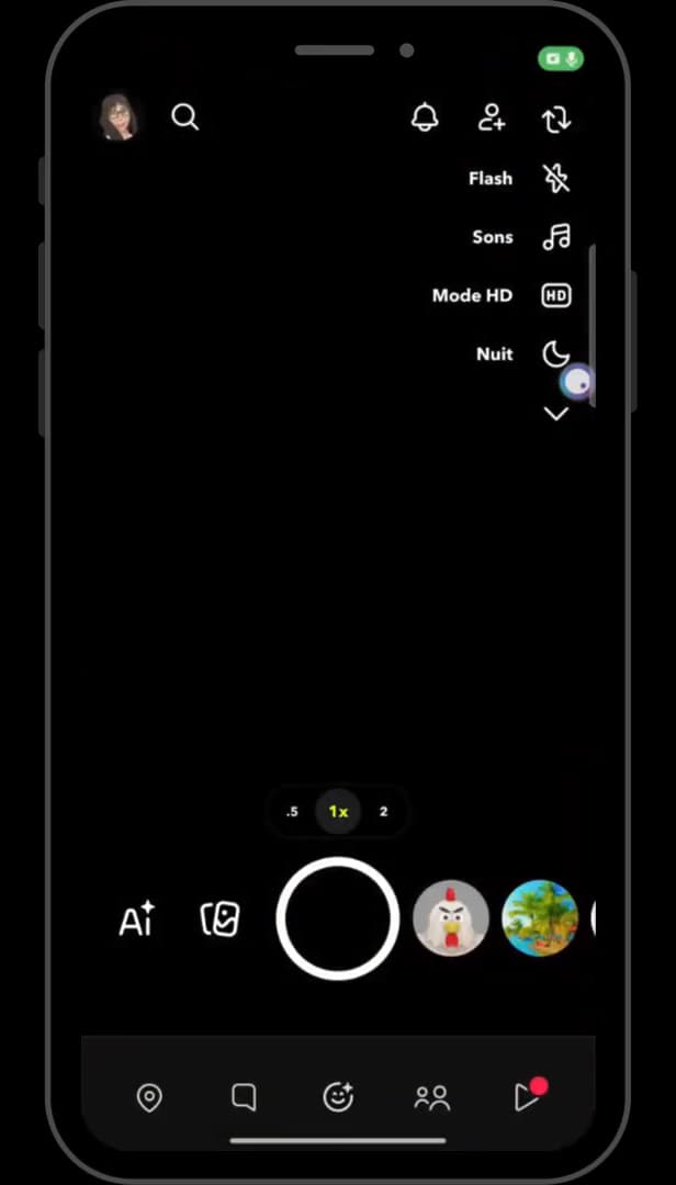 Snapchat camera screen with the gallery access icon