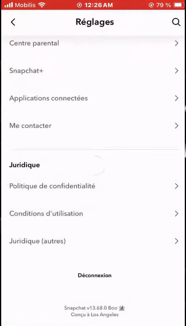Log Out option in Snapchat settings