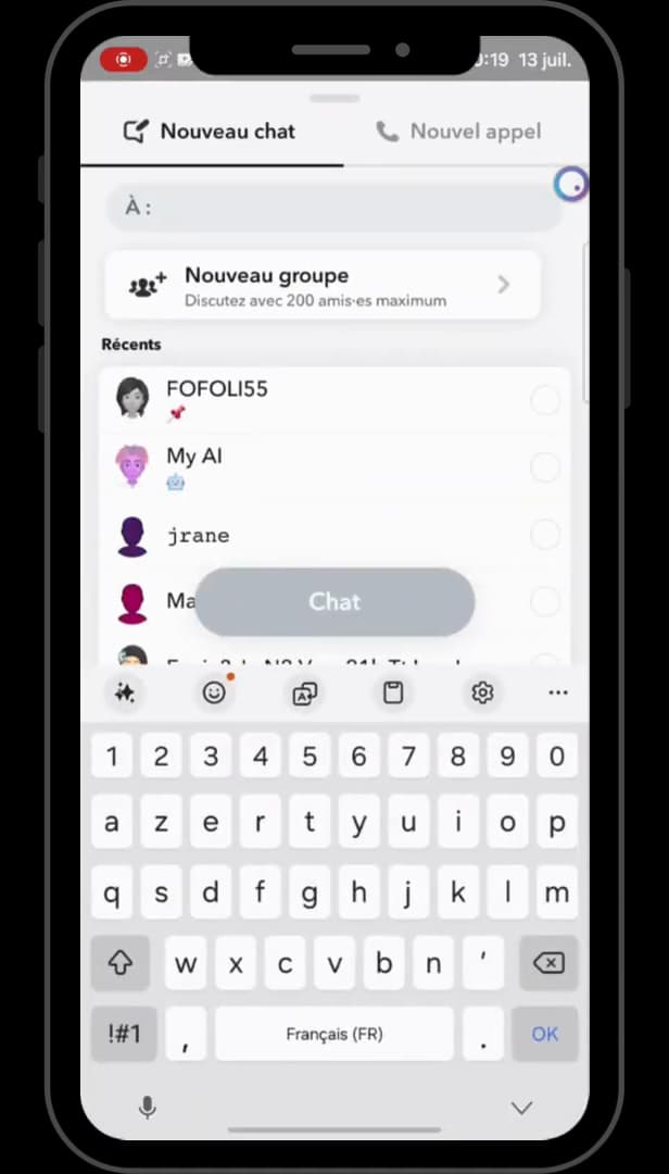 Sélection des amis pour un groupe Snapchat