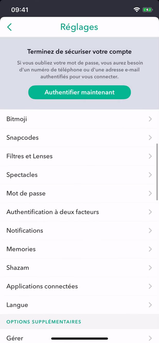 Snapchat account settings