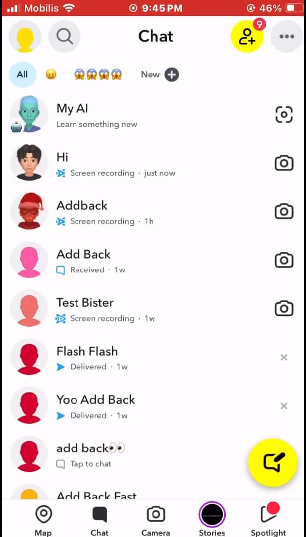 Écran appareil photo de Snapchat prêt à prendre un snap