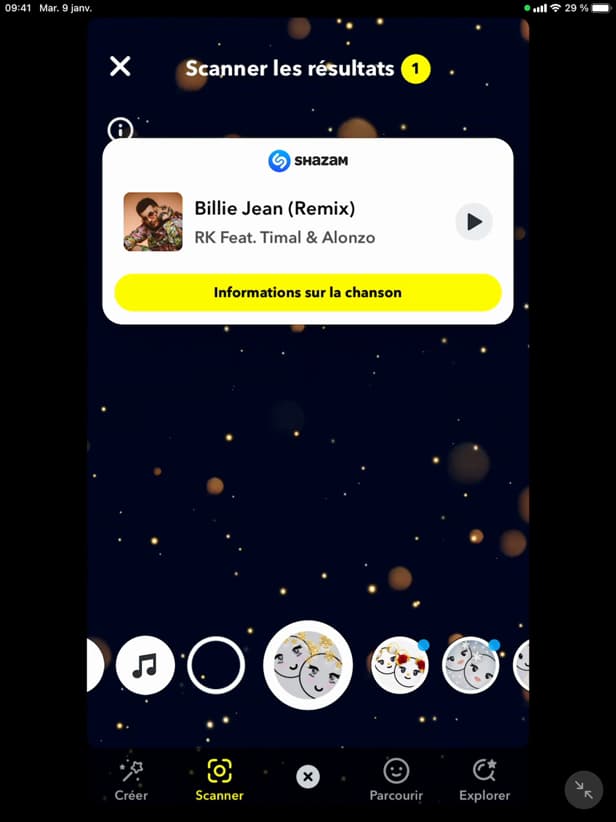 Music recognition result on Snapchat