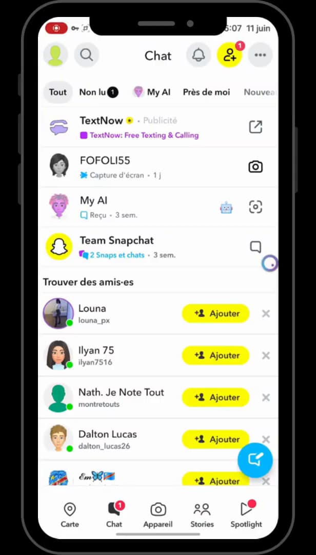 Snapchat conversations list