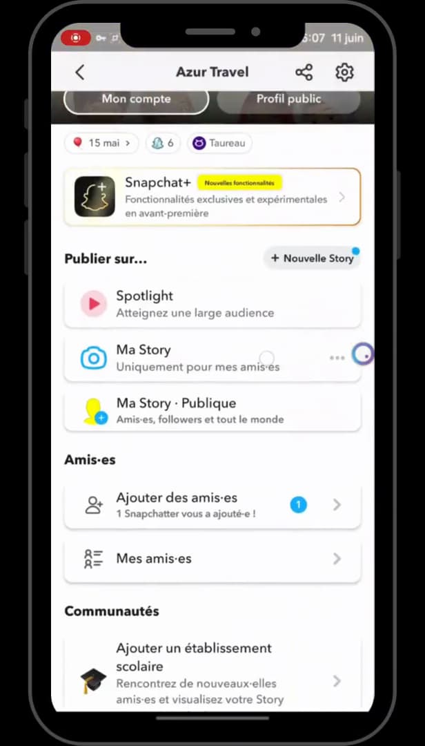 My Friends list on Snapchat