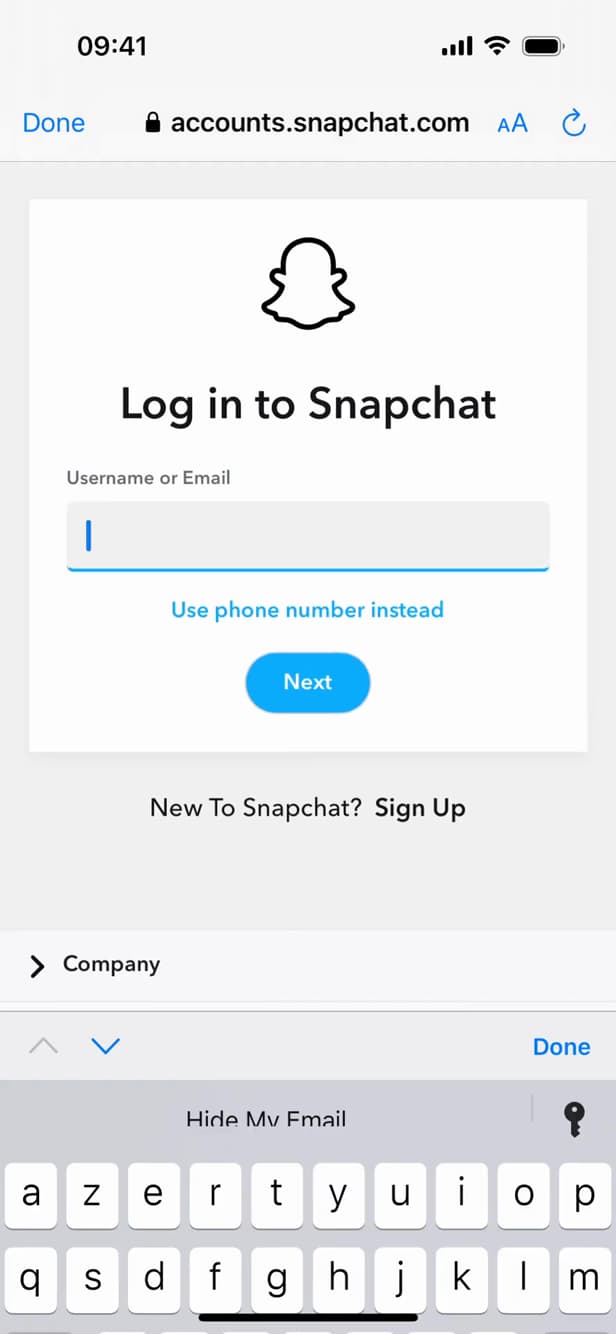 Snapchat account login page to download your data