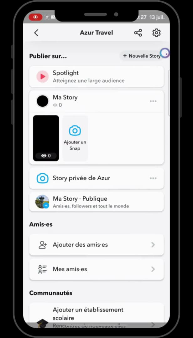 Add Friends screen on Snapchat