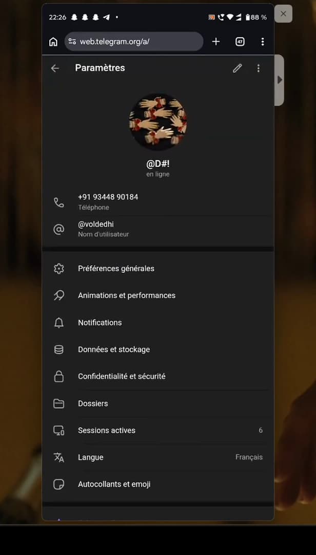 Telegram Web settings