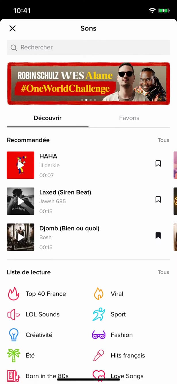 TikTok sound library with playlists and search