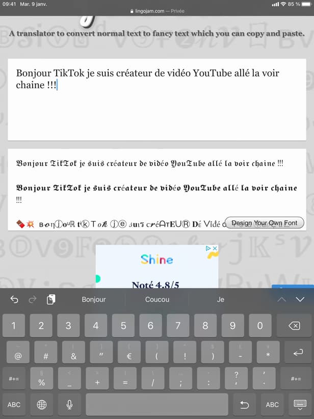 Texte transformé en police stylée