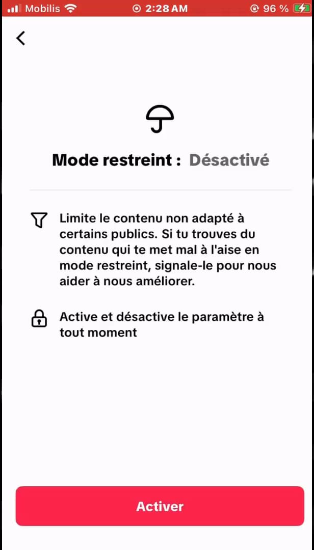 TikTok Restricted Mode screen
