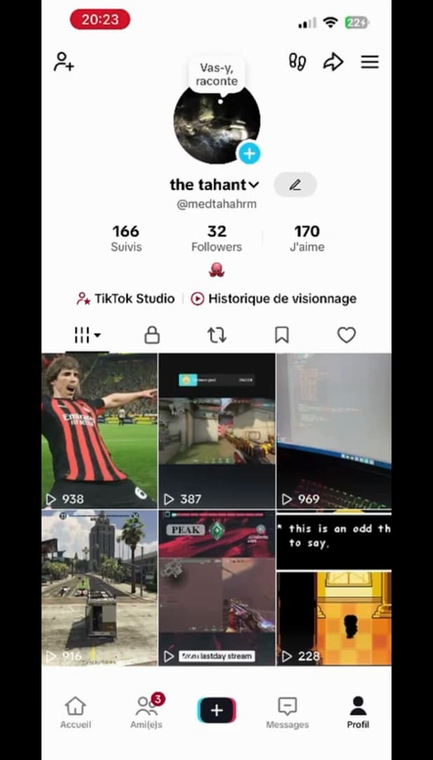 TikTok profile menu with Settings and privacy