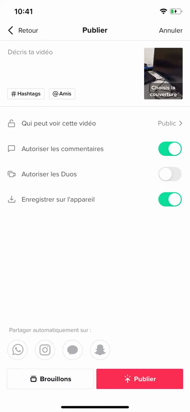 Drafts button on TikTok