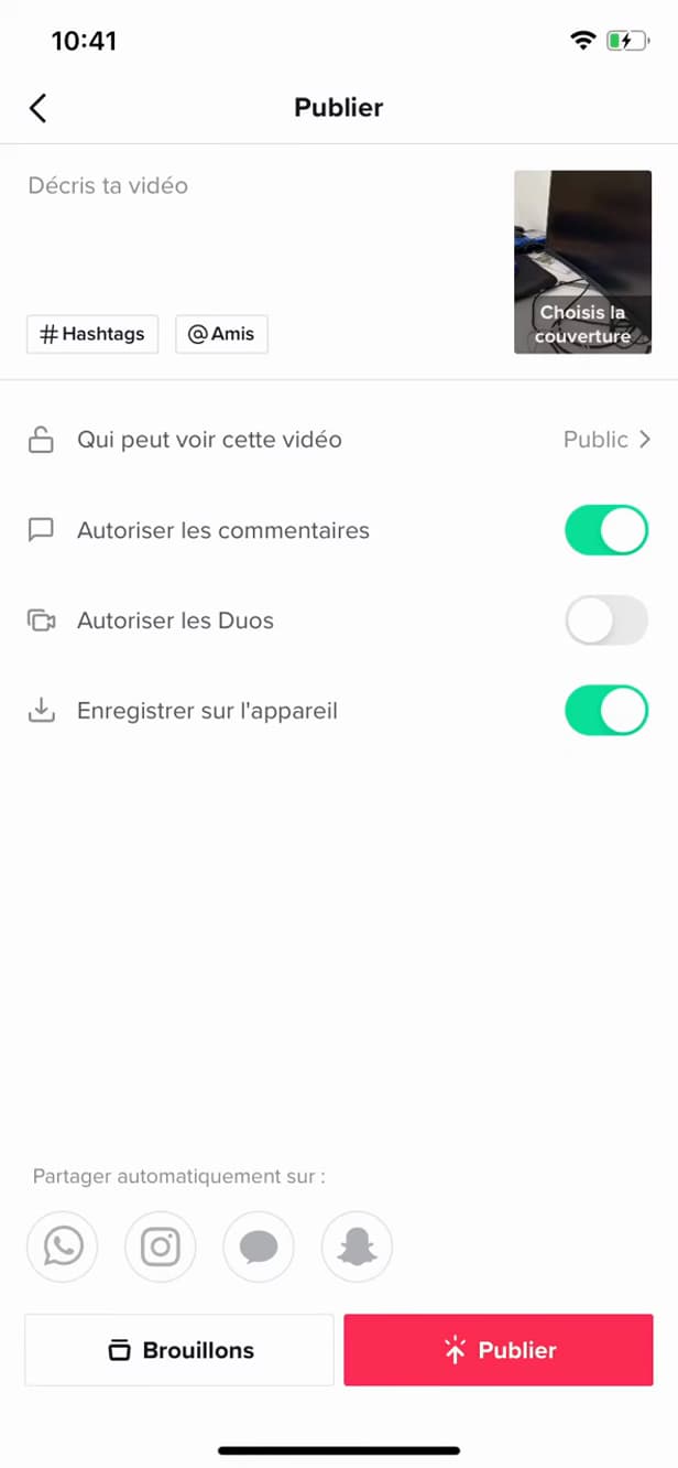 TikTok video Post screen