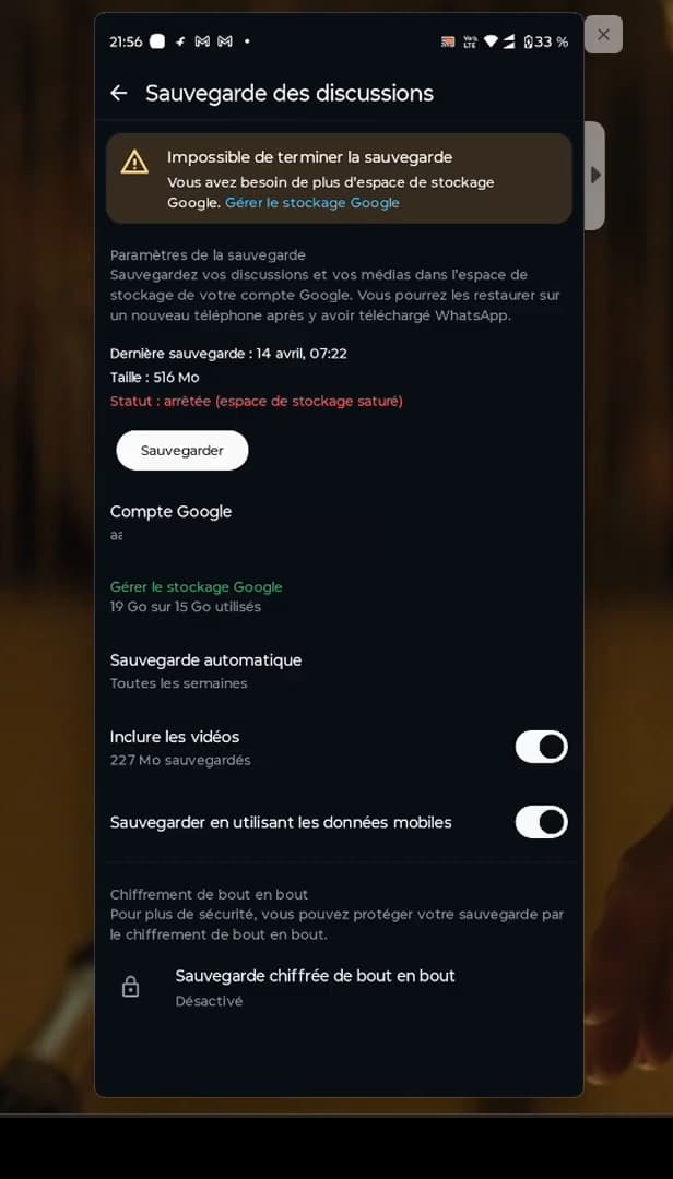 WhatsApp automatic backup options (daily, weekly, monthly)