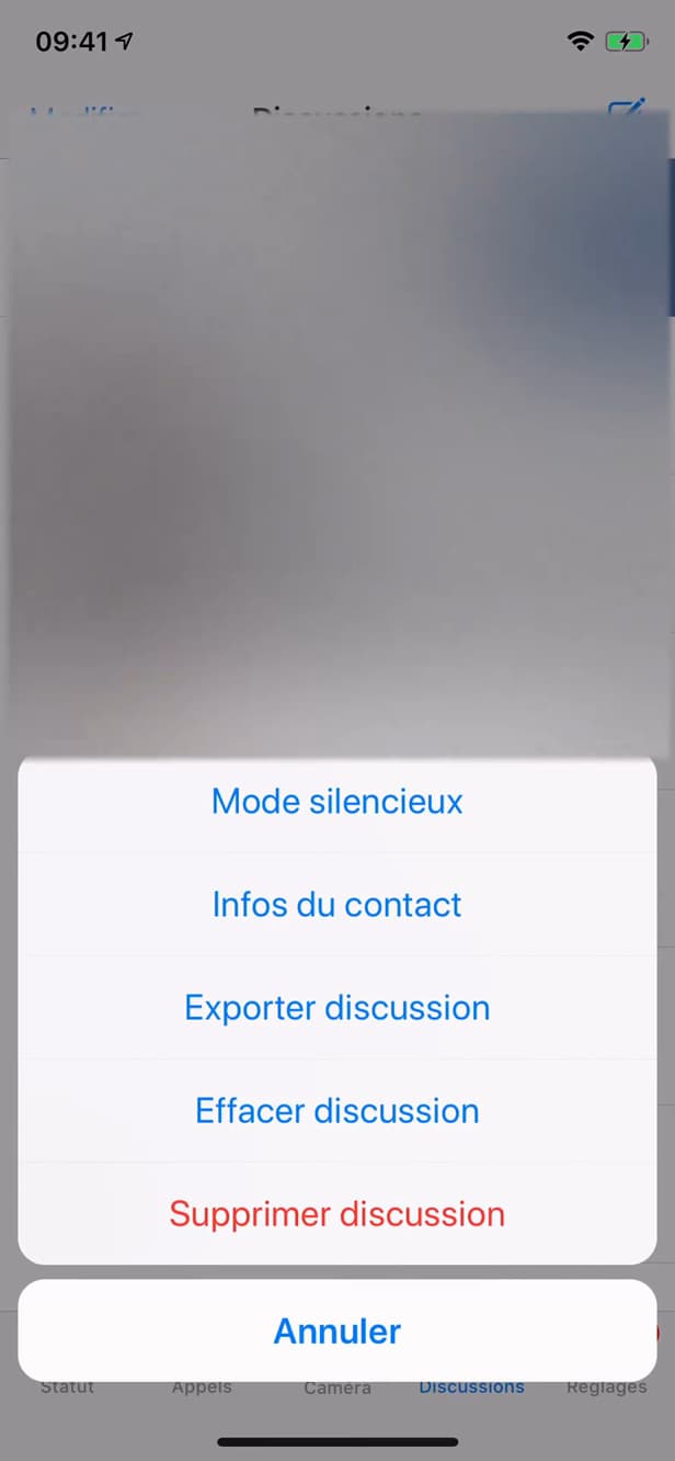 Delete chat menu on WhatsApp