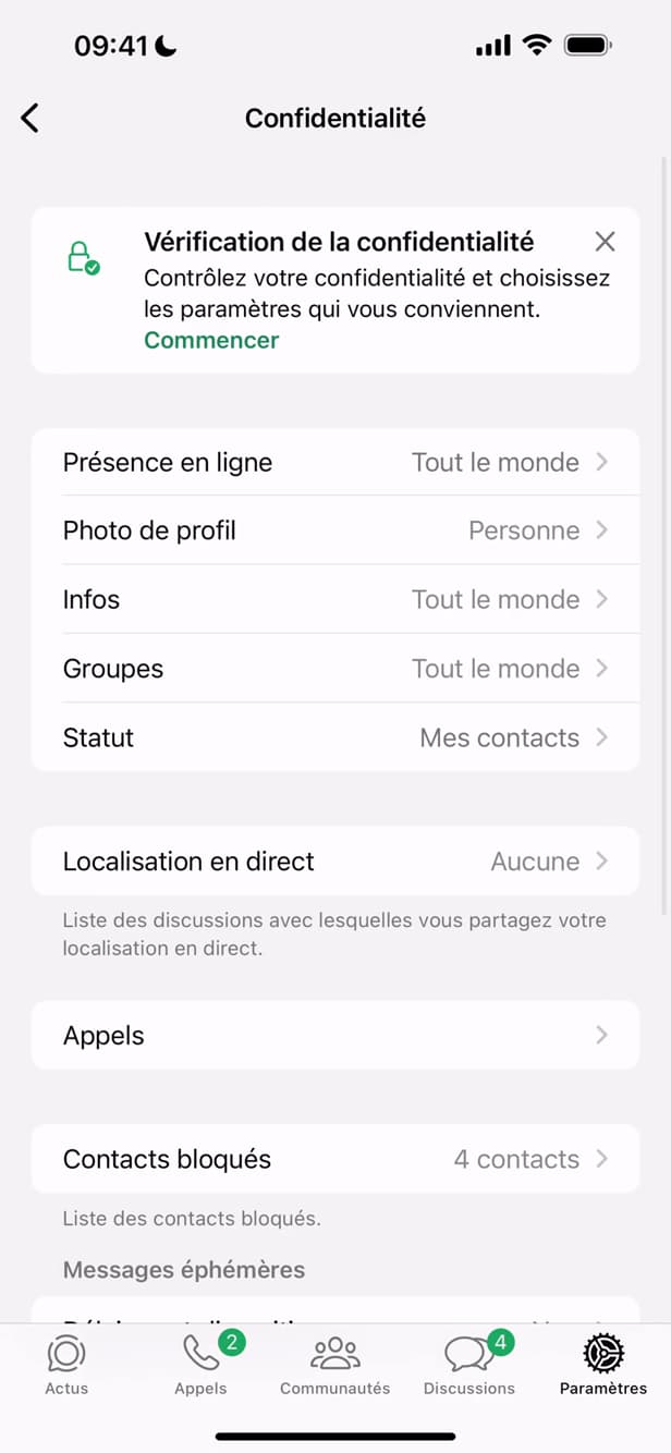 WhatsApp Privacy settings
