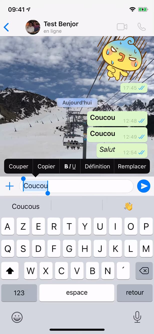 Selecting text in a WhatsApp message