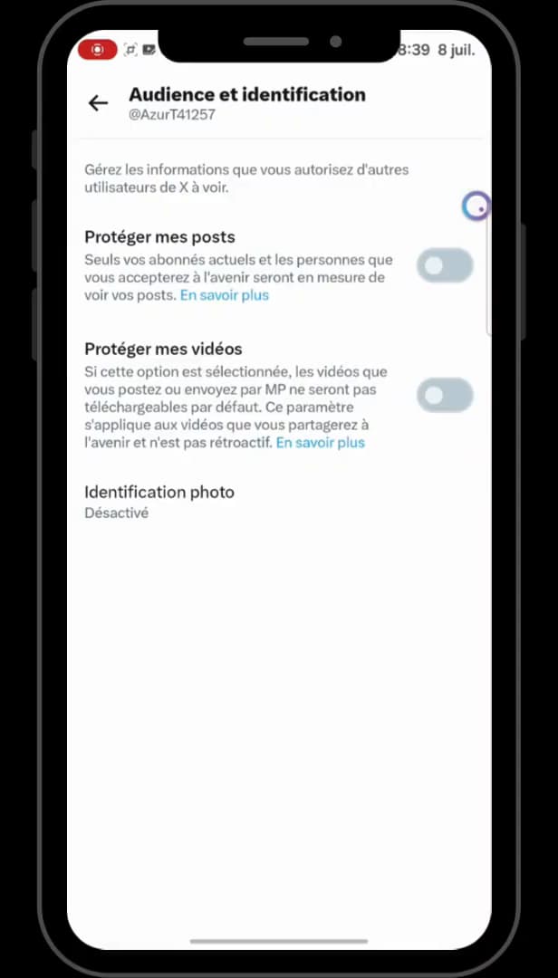 Protect your posts and videos switches turned off on X
