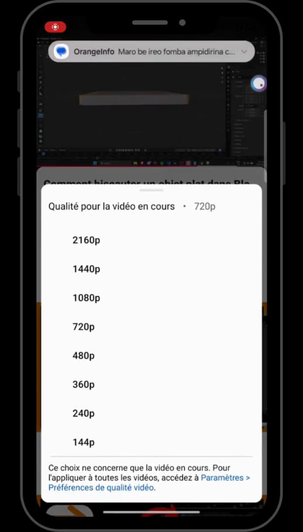 Choix de la définition d'une vidéo YouTube