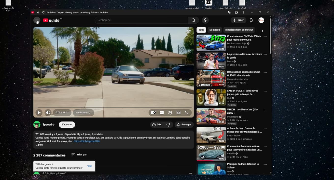 Window for choosing the download quality of a YouTube video